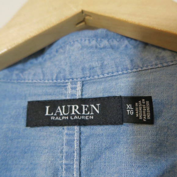 Lauren Ralph Lauren Tie Front Chambray Shirt Long Sleeve ASO Darla Queen Sugar - Picture 5 of 10